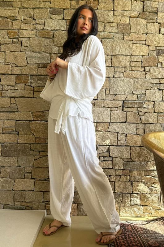 Lindin Linen Blend Kimono Top White